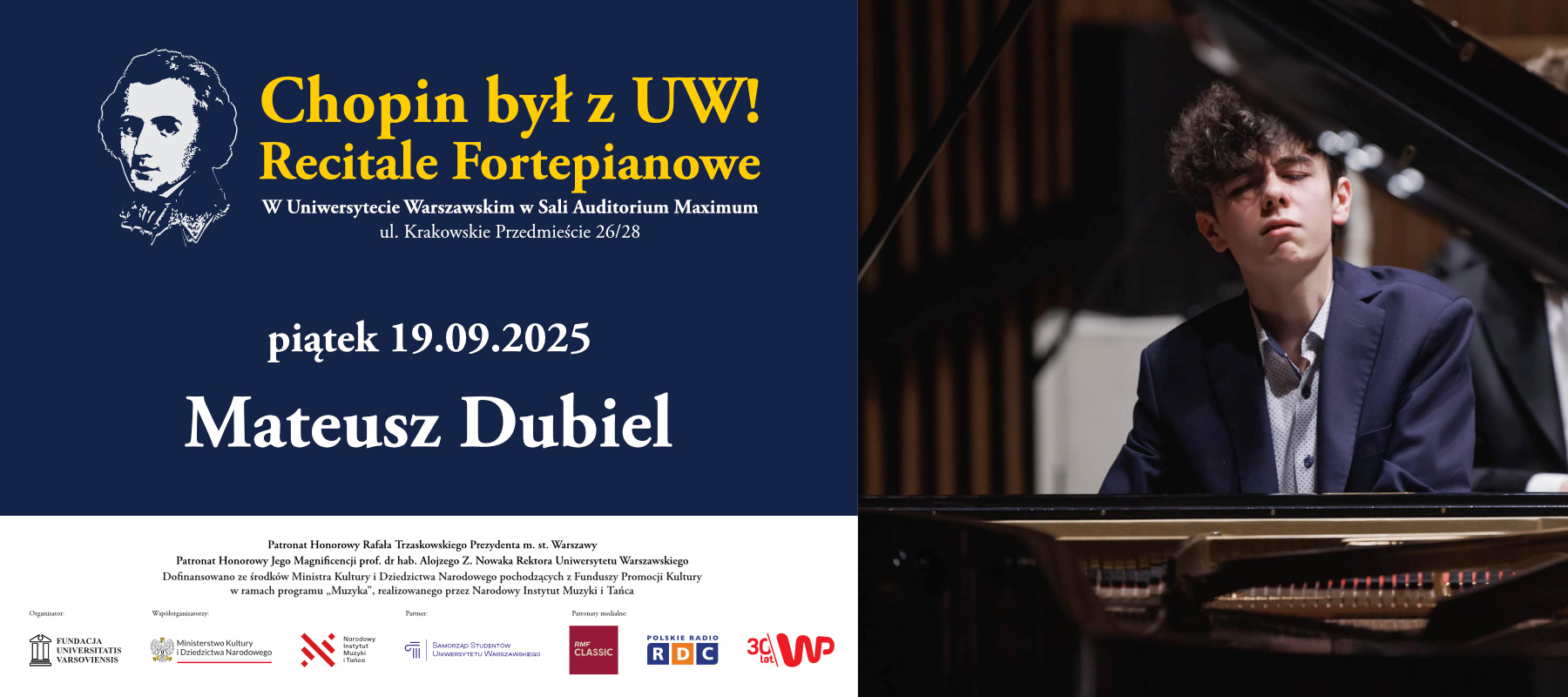 Recitale fortepianowe „CHOPIN BYŁ Z&nbsp;UW!”  – MATEUSZ DUBIEL